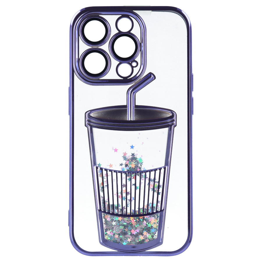 Funda Bumper con Vaso de Purpurina para iPhone 15 Pro Max