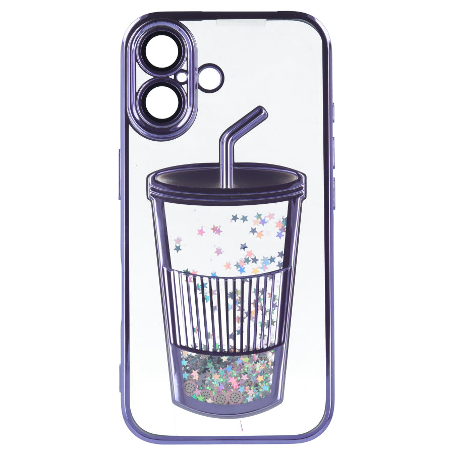 Funda Bumper con Vaso de Purpurina para iPhone 16 Plus